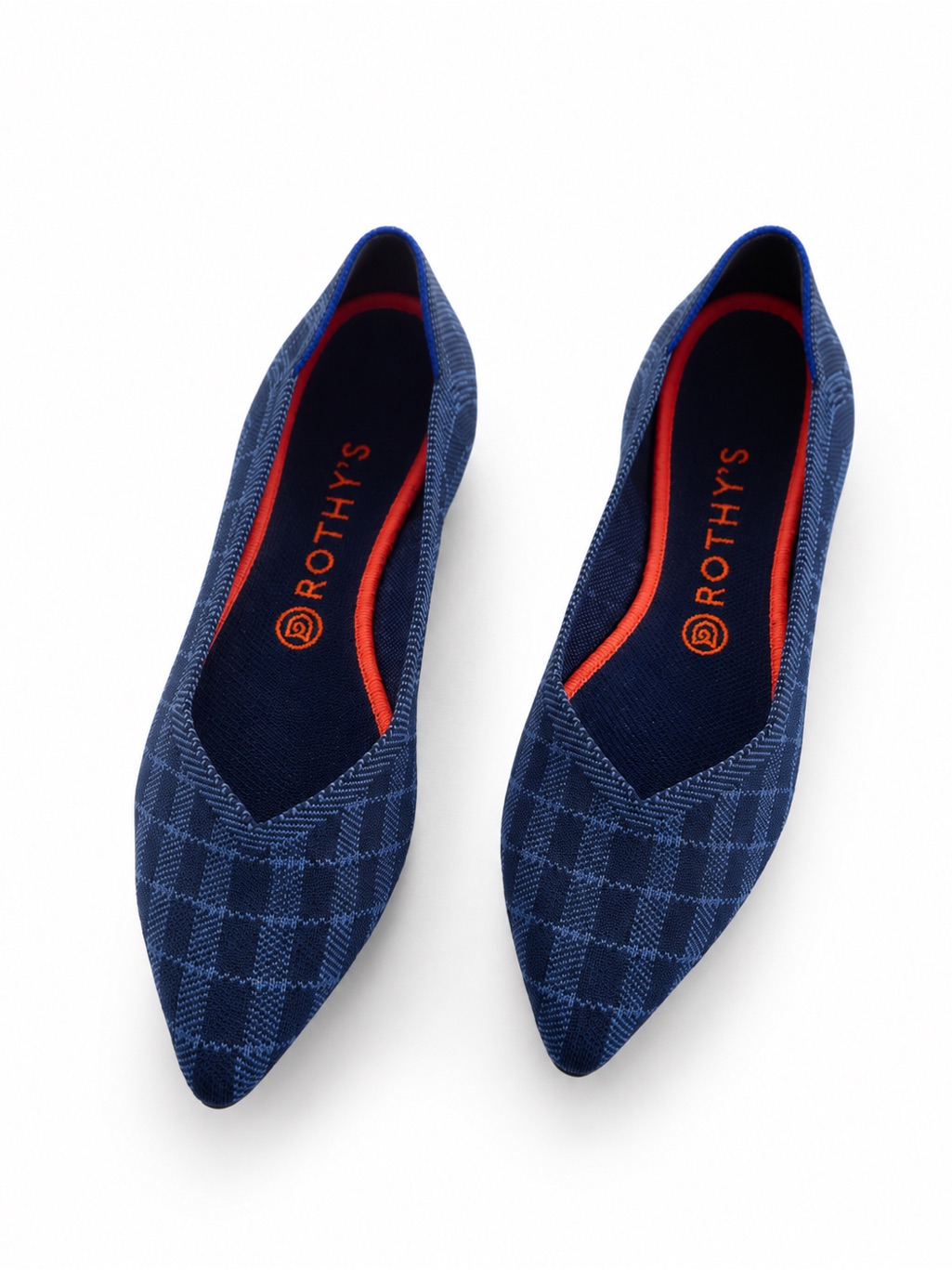 Rothy's The Point Indigo Gimgham Plaid Ballet Flats Shoes Womanâs Size 9.5